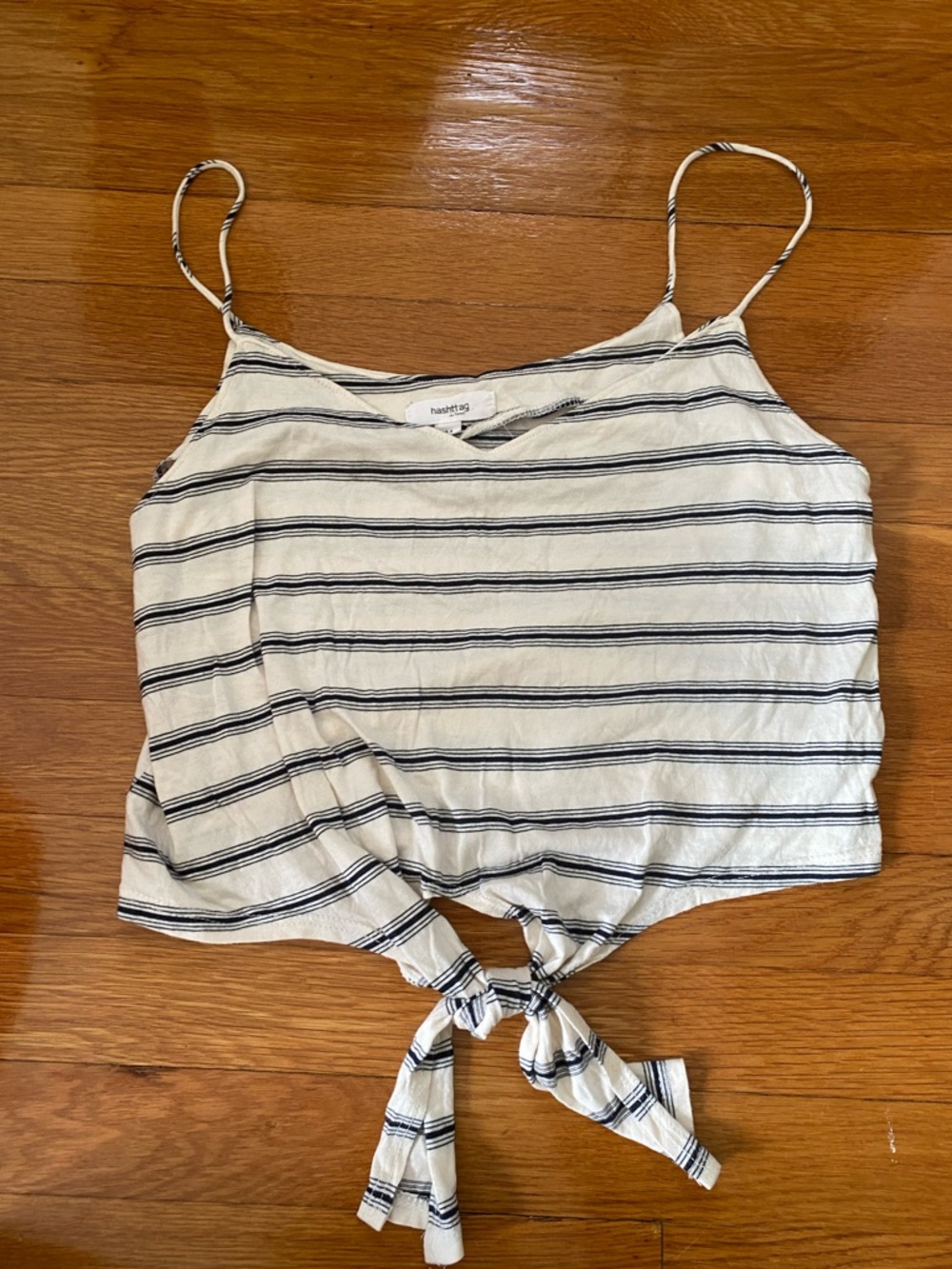 Hashttag Cream & Navy Striped Tie-Knot Cami